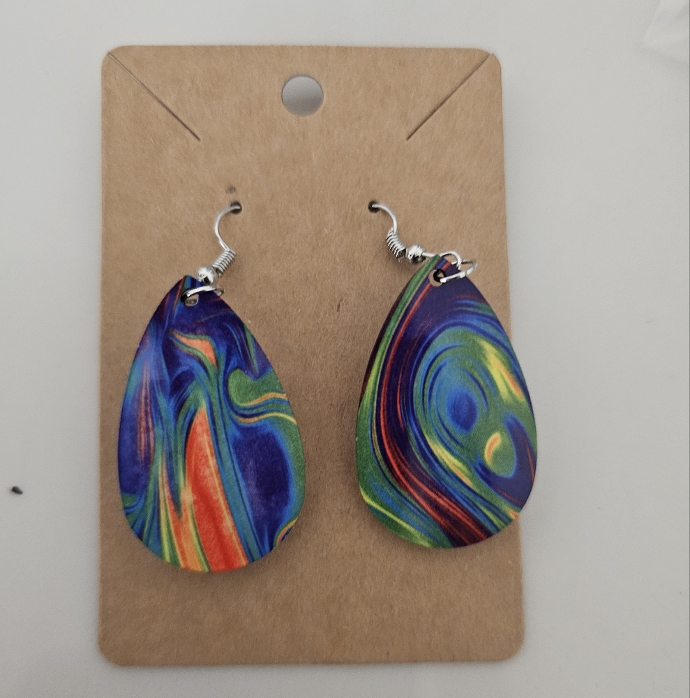 Handmade Colorful Swirl Teardrop Earrings